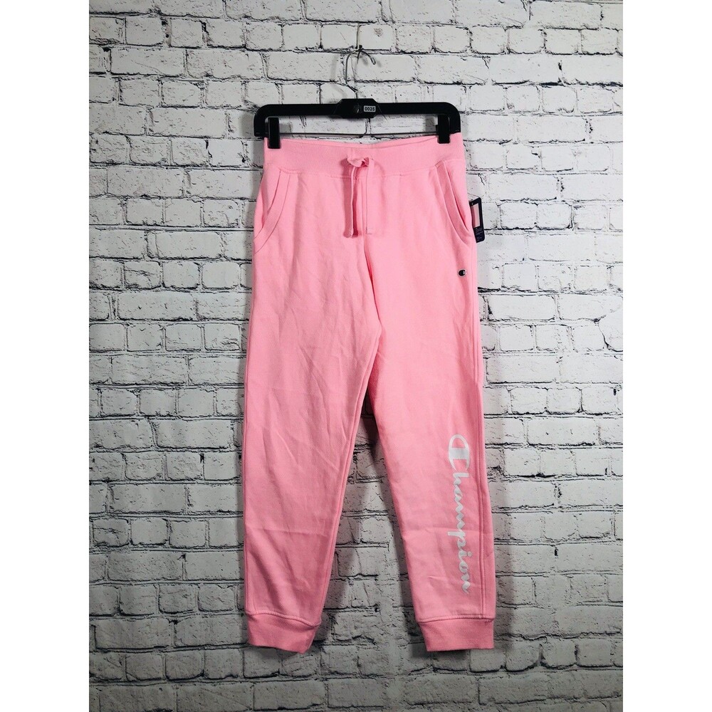 Champion Girls Sweatpants Joggers Logo Drawstring Pink Size Large